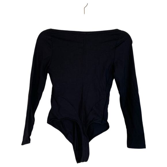 FREE PEOPLE Intimately Black Thong Corset Bodysuit Bustier Long Sleeve Small - Picture 2 of 5